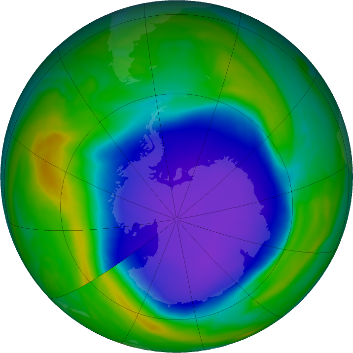 Antarctic ozone map for 31 October 2020
